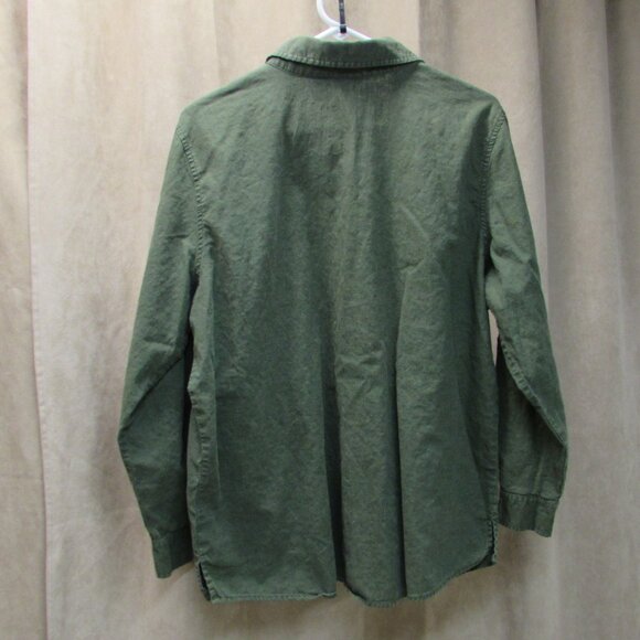 Liz Baker Woman Olive Green Linen/Cotton Button Down Top 1X - Picture 4 of 12